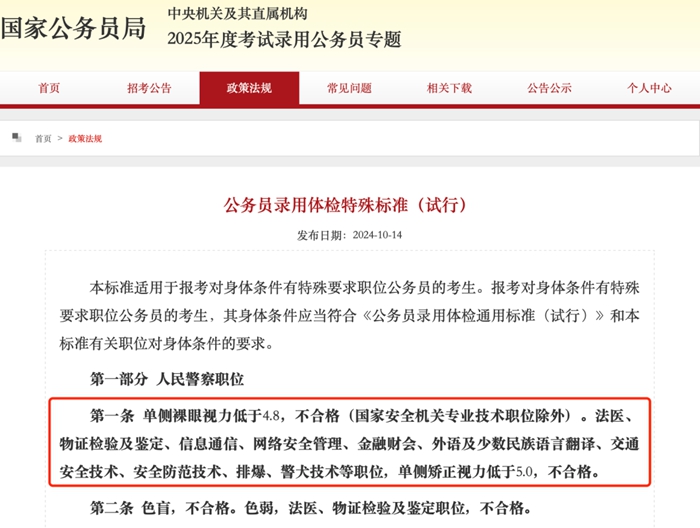 特殊职位视力要求标准图示